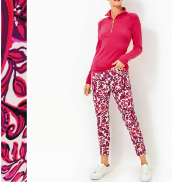 Lilly Pulitzer size 8 Pink Floral UPF 50 Stretch Luxletic 28 Corso Ankle Pants - Picture 1 of 12